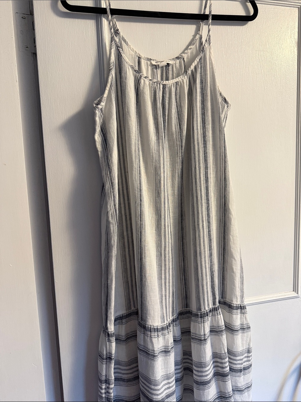 Linen beachlunchlounge White & Light Blue Striped Maxi Dress